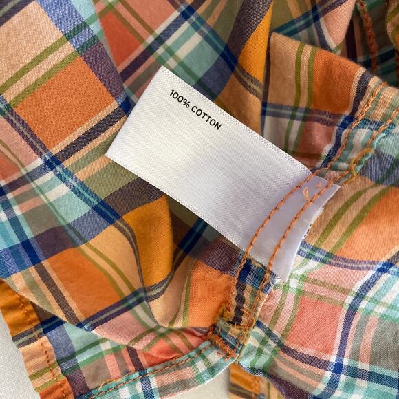 Duluth Trading Company Shirt Mens Medium Orange Plaid Untucked Relaxe Fit - Picture 4 of 6